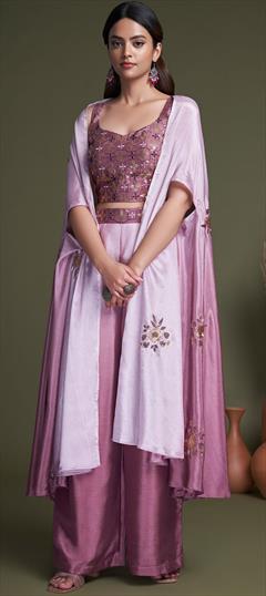 Party Wear Pink and Majenta color Co-ords Set in Art Silk fabric with Embroidered, Thread work : 1881631