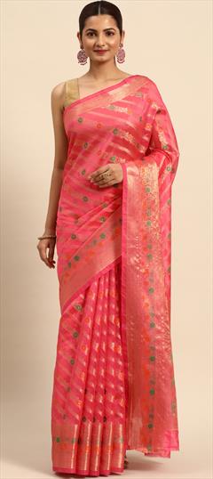Casual, Traditional Pink and Majenta color Saree in Organza Silk, Silk fabric with South Weaving, Zari work : 1881937