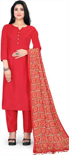 Casual Red and Maroon color Salwar Kameez in Rayon fabric with Straight Thread work : 1882111