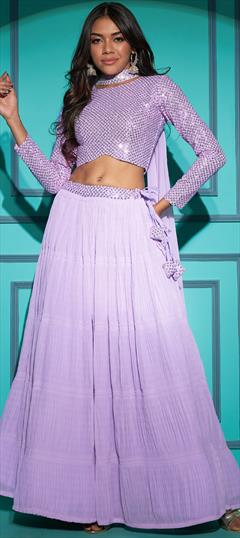 Engagement, Party Wear, Wedding Purple and Violet color Lehenga in Georgette fabric with Flared Sequence work : 1882255