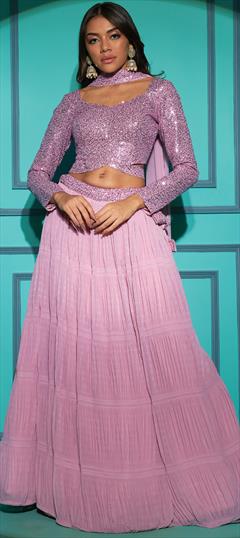Engagement, Party Wear, Wedding Pink and Majenta color Lehenga in Georgette fabric with Flared Sequence work : 1882261