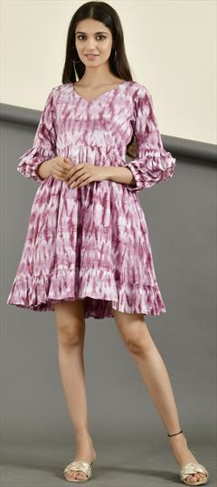 Designer, Festive Purple and Violet color Dress in Cotton fabric with Printed work : 1882608