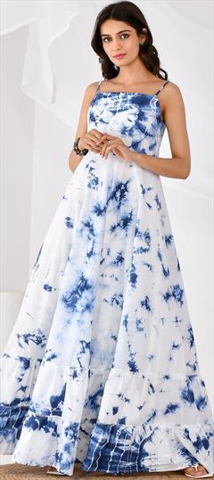 Party Wear, Summer White and Off White color Dress in Cotton fabric with Ombre, Printed, Tye n Dye work : 1882661