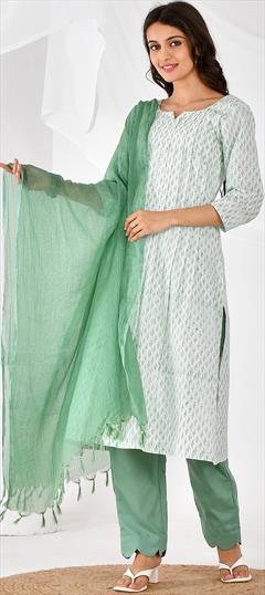 Party Wear, Summer Green color Salwar Kameez in Cotton fabric with Straight Printed work : 1882668