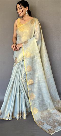 Party Wear, Traditional Blue color Saree in Silk, Tissue fabric with South Weaving work : 1882903