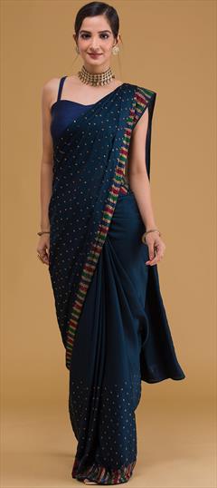 Festive, Party Wear Blue color Saree in Georgette fabric with Classic Border, Patch, Sequence work : 1883005