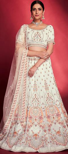 Bridal, Engagement, Wedding White and Off White color Lehenga in Georgette fabric with Flared Sequence, Thread, Zari, Zircon work : 1883049
