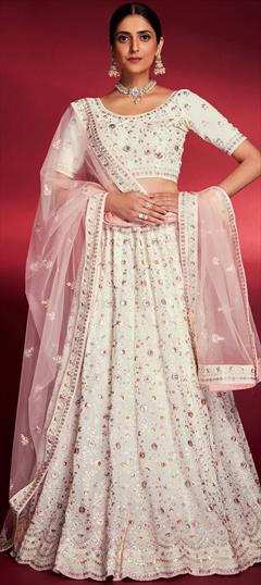 Bridal, Engagement, Wedding White and Off White color Lehenga in Georgette fabric with Flared Sequence, Swarovski, Thread, Zari work : 1883050