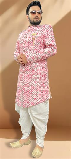 Party Wear Pink and Majenta color IndoWestern Dress in Silk fabric with Sequence work : 1883178