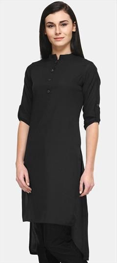 Casual, Party Wear Black and Grey color Kurti in Blended fabric with Long Sleeve, Straight Thread work : 1883247
