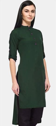 Casual, Party Wear Green color Kurti in Blended fabric with Long Sleeve, Straight Thread work : 1883249
