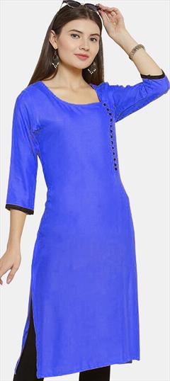 Casual, Party Wear Blue color Kurti in Blended fabric with Long Sleeve, Straight Thread work : 1883252