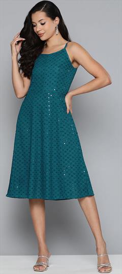 Casual, Party Wear Blue color Dress in Rayon fabric with Sequence work : 1883343
