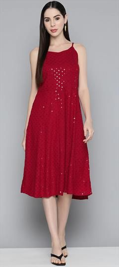 Casual, Party Wear Red and Maroon color Dress in Rayon fabric with Sequence work : 1883349
