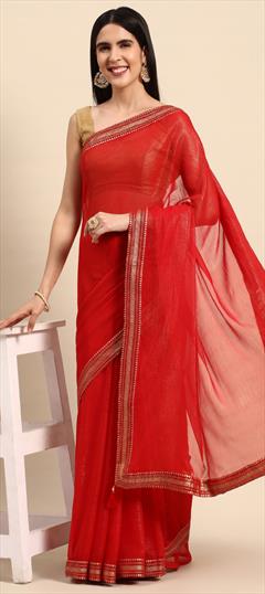 Casual Red and Maroon color Saree in Chiffon fabric with Classic Border work : 1883512