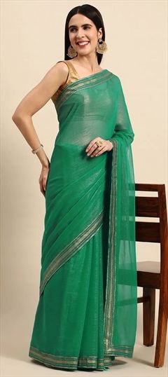 Casual Green color Saree in Chiffon fabric with Classic Border work : 1883514