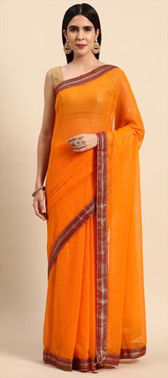 Casual Yellow color Saree in Chiffon fabric with Classic Border work : 1883517