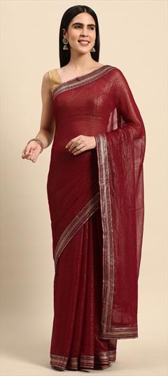 Casual Red and Maroon color Saree in Chiffon fabric with Classic Border work : 1883521