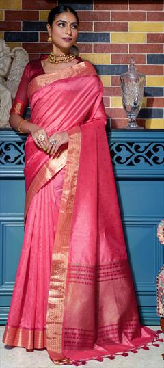 Traditional Pink and Majenta color Saree in Silk, Tussar Silk fabric with South Weaving, Zari work : 1883706