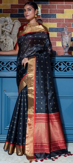 Traditional Blue color Saree in Silk, Tussar Silk fabric with South Weaving, Zari work : 1883708