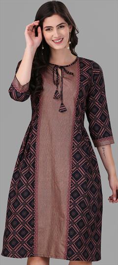 Casual Black and Grey color Kurti in Rayon fabric with Anarkali, Long Sleeve Foil Print work : 1883887
