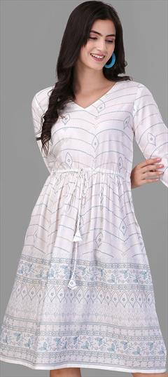 Casual White and Off White color Kurti in Rayon fabric with Anarkali, Long Sleeve Foil Print work : 1883892