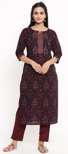 Casual Red and Maroon color Salwar Kameez in Cotton fabric with Straight Gota Patti, Mirror work : 1883915