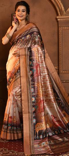Party Wear, Traditional Pink and Majenta color Saree in Silk, Tussar Silk fabric with South Printed, Weaving work : 1883970