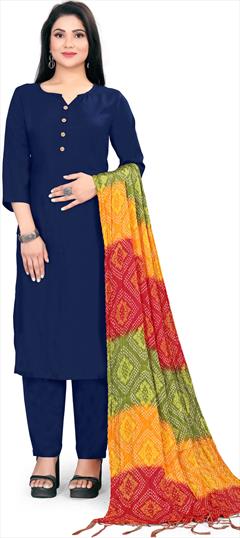 Casual Blue color Salwar Kameez in Rayon fabric with Straight Bandhej, Printed work : 1884038