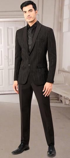 Party Wear Black and Grey color 2 Piece Suit (with shirt) in Rayon fabric with Thread work : 1884040