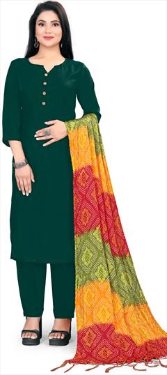Casual Green color Salwar Kameez in Rayon fabric with Straight Bandhej, Printed work : 1884041