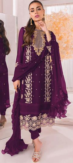Festive, Party Wear Purple and Violet color Salwar Kameez in Georgette fabric with Straight Embroidered work : 1884089