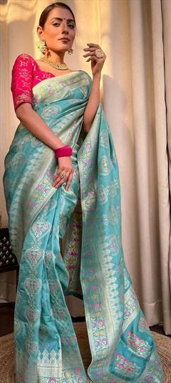 Party Wear, Traditional Green color Saree in Art Silk, Silk fabric with South Weaving, Zari work : 1884253