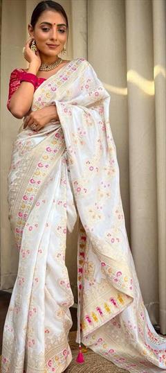 Party Wear, Traditional White and Off White color Saree in Art Silk, Silk fabric with South Weaving, Zari work : 1884255