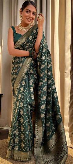 Traditional Green color Saree in Art Silk, Silk fabric with South Weaving work : 1884295
