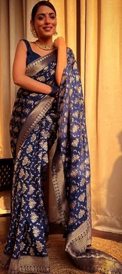 Traditional Blue color Saree in Art Silk, Silk fabric with South Weaving work : 1884299