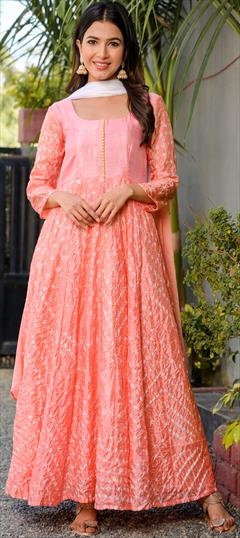 Festive, Party Wear Pink and Majenta color Salwar Kameez in Silk fabric with Anarkali Bandhej, Printed work : 1884504