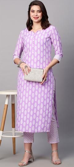 Casual, Party Wear Purple and Violet color Salwar Kameez in Rayon fabric with Straight Printed work : 1884653