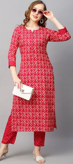 Casual, Party Wear Red and Maroon color Salwar Kameez in Rayon fabric with Straight Printed work : 1884658