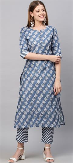 Casual, Party Wear Blue color Salwar Kameez in Rayon fabric with Straight Printed work : 1884659