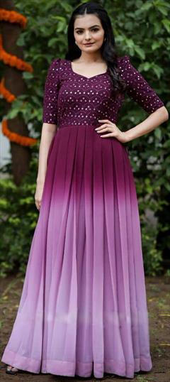 Party Wear Purple and Violet color Gown in Faux Georgette fabric with Sequence work : 1884775