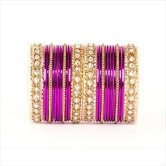 Pink and Majenta color Bangles in Metal Alloy studded with Kundan & Gold Rodium Polish : 1885200