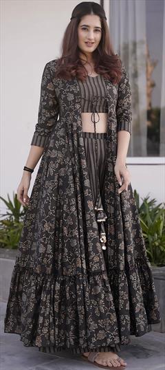 Festive, Party Wear, Wedding Black and Grey color Co-ords Set in Muslin fabric with Digital Print work : 1885249
