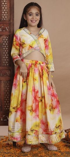 Festive, Summer Yellow color Kids Lehenga in Art Silk fabric with A Line Floral, Gota Patti, Printed work : 1885300