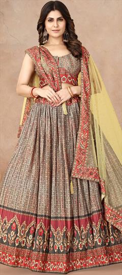 Mehendi Sangeet, Reception, Wedding Multicolor color Lehenga in Art Silk fabric with Flared Digital Print, Floral work : 1885313