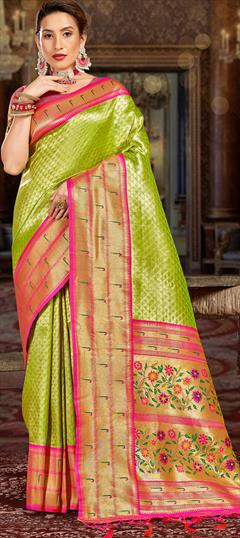 Reception, Traditional Green color Saree in Art Silk, Silk fabric with South Weaving work : 1885399