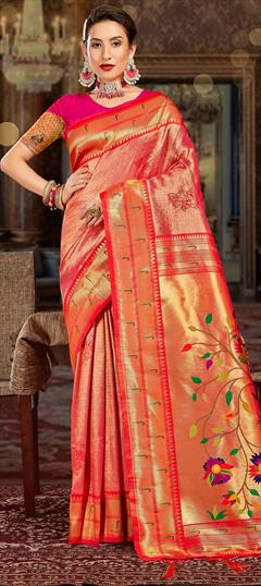 Party Wear, Traditional Pink and Majenta color Saree in Art Silk, Silk fabric with South Weaving work : 1885539