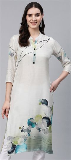 Casual, Summer White and Off White color Kurti in Viscose fabric with Long Sleeve, Straight Printed work : 1885623