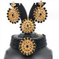Black and Grey color Necklace in Metal Alloy studded with Beads, CZ Diamond & Gold Rodium Polish : 1885812