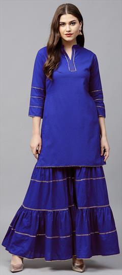 Festive, Party Wear Blue color Salwar Kameez in Rayon fabric with Palazzo Gota Patti work : 1885846